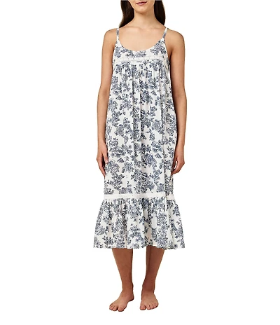 Papinelle Nostalgia Floral Print Sleeveless Scoop Neck Woven Long Nightgown