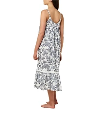 Papinelle Nostalgia Floral Print Sleeveless Scoop Neck Woven Long Nightgown