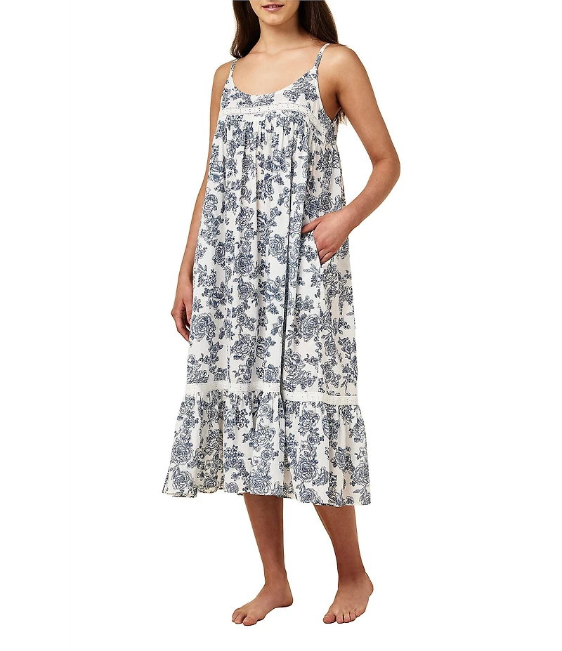 Papinelle Nostalgia Floral Print Sleeveless Scoop Neck Woven Long Nightgown