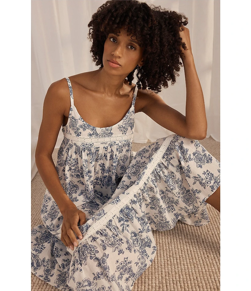 Papinelle Nostalgia Floral Print Sleeveless Scoop Neck Woven Long Nightgown