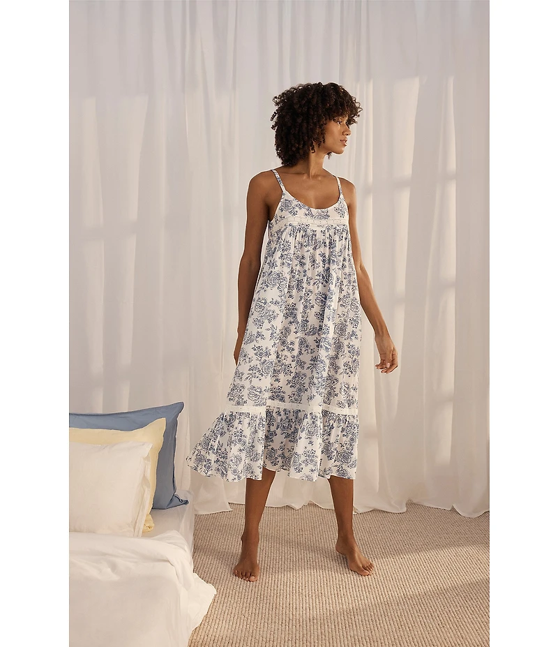 Papinelle Nostalgia Floral Print Sleeveless Scoop Neck Woven Long Nightgown