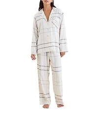 Papinelle Plaid Print Long Sleeve Brushed Woven Notch Collar Long Pajama Set