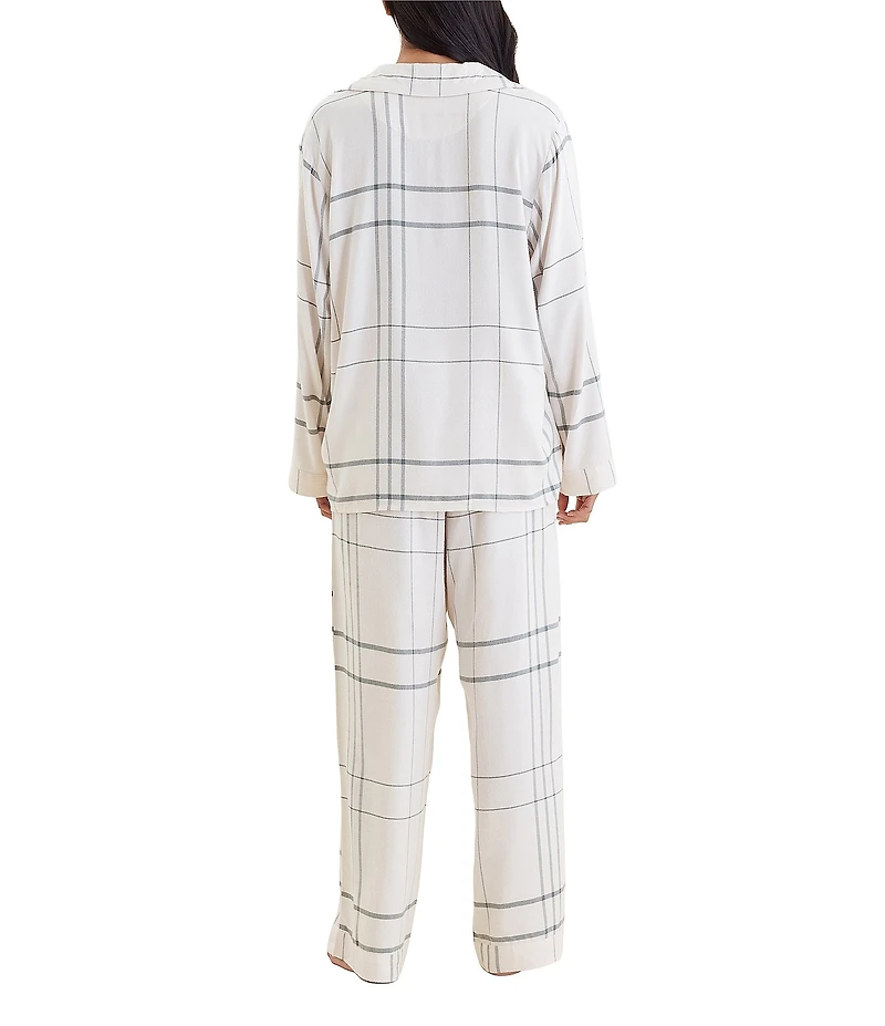 Papinelle Plaid Print Long Sleeve Brushed Woven Notch Collar Long Pajama Set