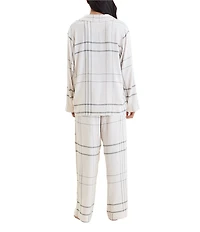Papinelle Plaid Print Long Sleeve Brushed Woven Notch Collar Long Pajama Set