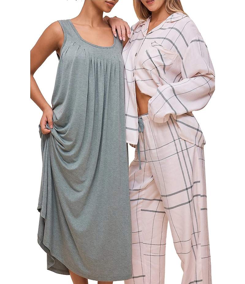 Papinelle Plaid Print Long Sleeve Brushed Woven Notch Collar Long Pajama Set
