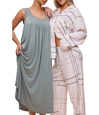 Papinelle Plaid Print Long Sleeve Brushed Woven Notch Collar Long Pajama Set