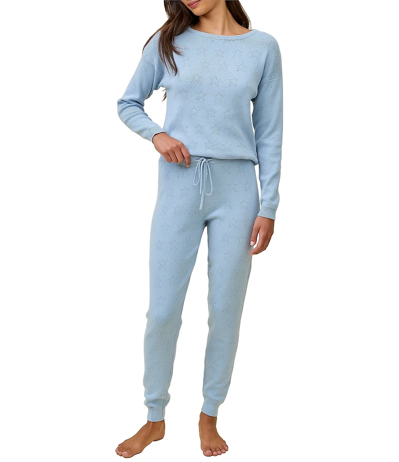 Papinelle Pointelle Long Sleeve Crew Neck Knit Pointelle Coordinating Lounge Set