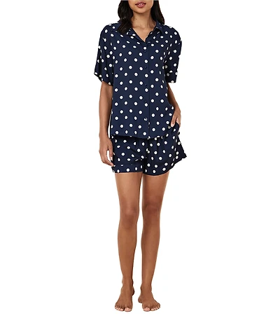 Papinelle Polka Dot Print Short Sleeve Notch Collar Woven Short Pajama Set