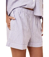 Papinelle Seersucker Gingham 3/4 Sleeve Notch Collar Shorty Pajama Set
