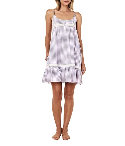 Papinelle Seersucker Gingham Sleeveless Scoop Neck Chemise