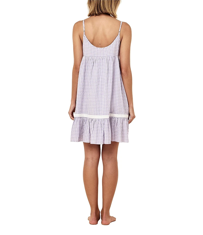 Papinelle Seersucker Gingham Sleeveless Scoop Neck Chemise