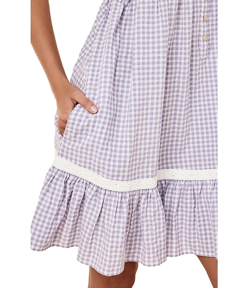 Papinelle Seersucker Gingham Sleeveless Scoop Neck Chemise