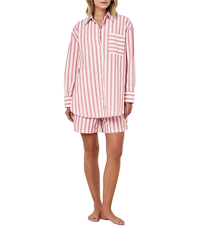 Papinelle Striped Long Sleeve Notch Collar & Shorty Woven Pajama Set