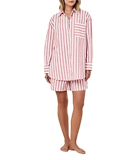 Papinelle Striped Long Sleeve Notch Collar & Shorty Woven Pajama Set