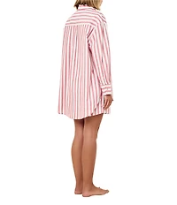 Papinelle Striped Long Sleeve Notch Collar & Shorty Woven Pajama Set