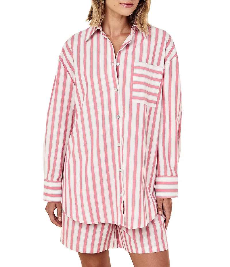 Papinelle Striped Long Sleeve Notch Collar & Shorty Woven Pajama Set
