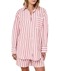 Papinelle Striped Long Sleeve Notch Collar & Shorty Woven Pajama Set