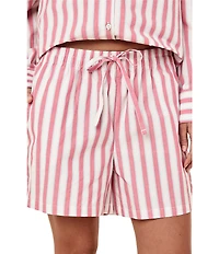 Papinelle Striped Long Sleeve Notch Collar & Shorty Woven Pajama Set
