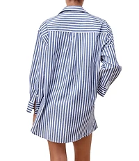 Papinelle Striped Long Sleeve Notch Collar & Shorty Woven Pajama Set
