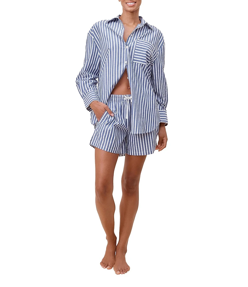 Papinelle Striped Long Sleeve Notch Collar & Shorty Woven Pajama Set