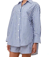Papinelle Striped Long Sleeve Notch Collar & Shorty Woven Pajama Set