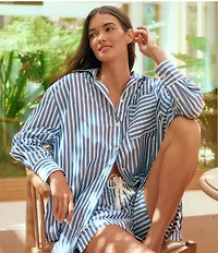 Papinelle Striped Long Sleeve Notch Collar & Shorty Woven Pajama Set