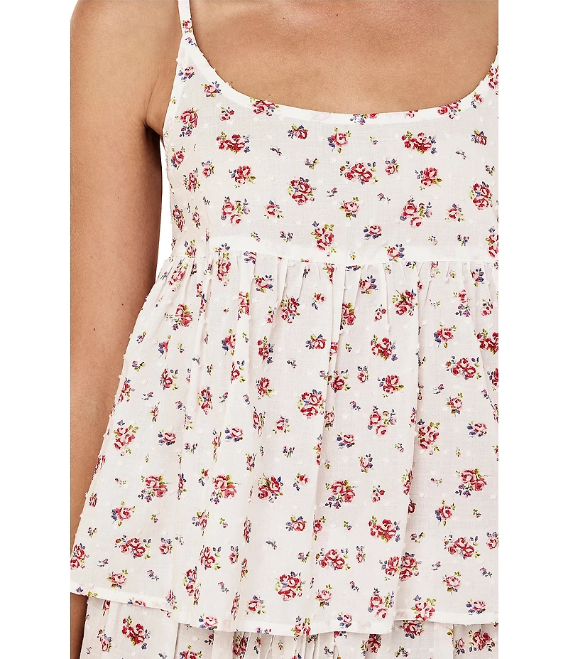 Papinelle Swiss Dot Ditsy Floral Sleeveless Scoop Neck Woven Shorty Pajama Set