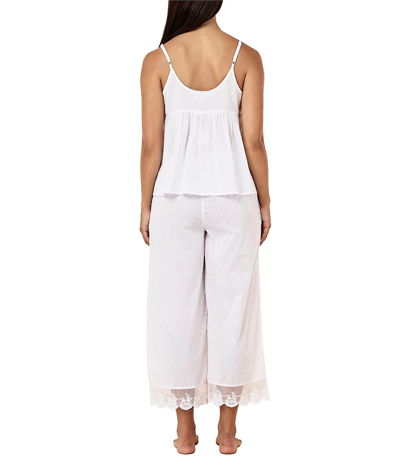 Papinelle Swiss Dot Sleeveless Scoop Neck Woven Cotton Cropped Pajama Set