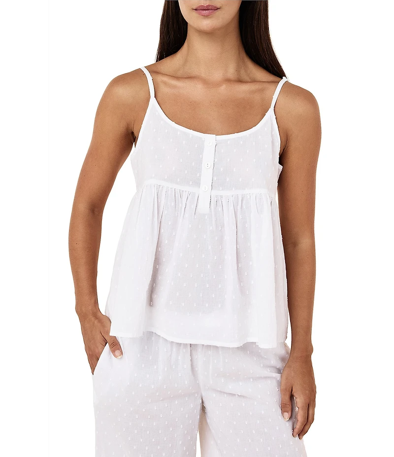 Papinelle Swiss Dot Sleeveless Scoop Neck Woven Cotton Cropped Pajama Set