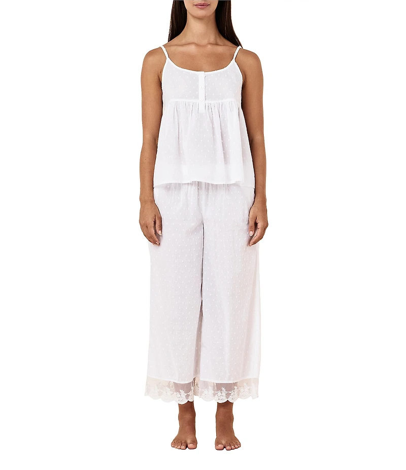 Papinelle Swiss Dot Sleeveless Scoop Neck Woven Cotton Cropped Pajama Set