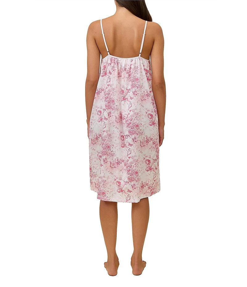 Papinelle Toile De Jouy Floral Print Sleeveless Scoop Neck Woven Sateen Cotton Chemise