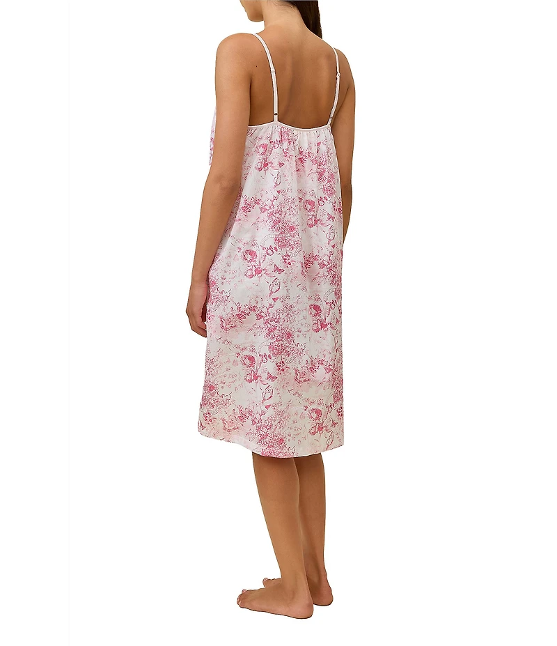 Papinelle Toile De Jouy Floral Print Sleeveless Scoop Neck Woven Sateen Cotton Chemise