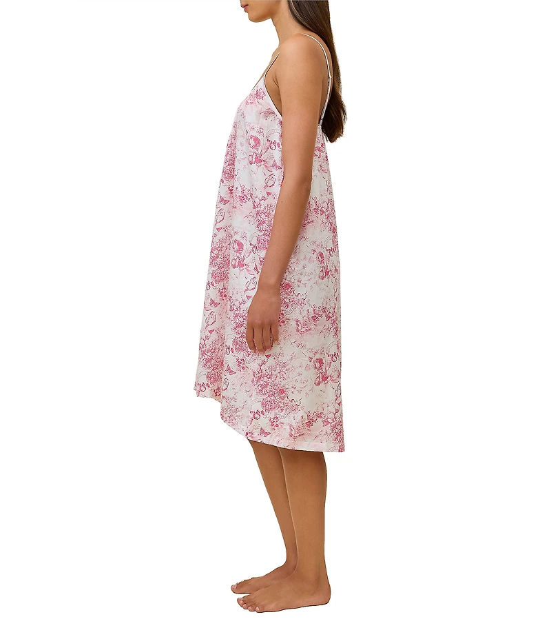 Papinelle Toile De Jouy Floral Print Sleeveless Scoop Neck Woven Sateen Cotton Chemise