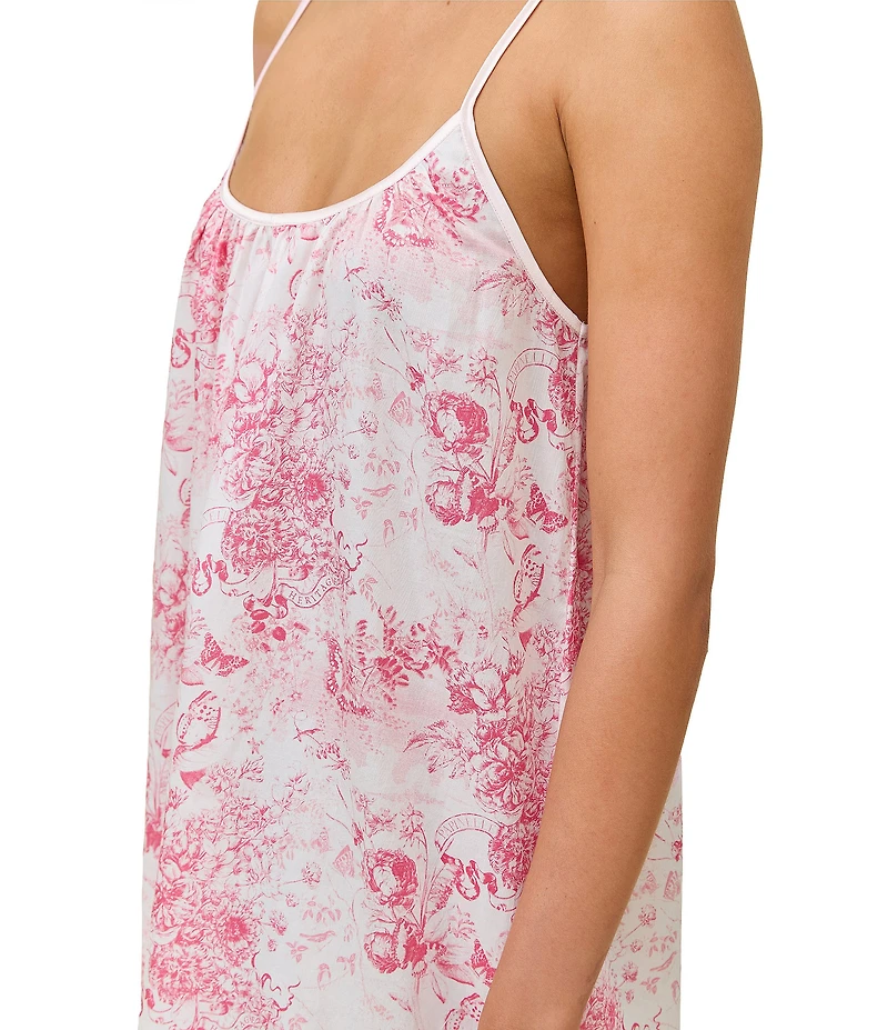 Papinelle Toile De Jouy Floral Print Sleeveless Scoop Neck Woven Sateen Cotton Chemise