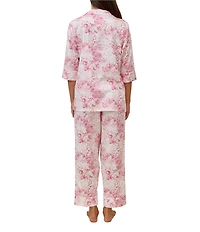 Papinelle Toile De Jouy Print 3/4 Sleeve Notch Collar Woven Sateen Cropped Pajama Set
