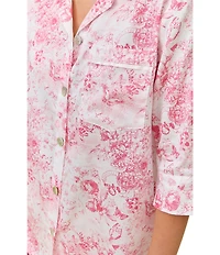 Papinelle Toile De Jouy Print 3/4 Sleeve Notch Collar Woven Sateen Cropped Pajama Set