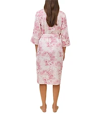 Papinelle Toile De Jouy Print 3/4 Sleeve Shawl Collar Woven Sateen Coordinating Midi Robe