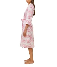 Papinelle Toile De Jouy Print 3/4 Sleeve Shawl Collar Woven Sateen Coordinating Midi Robe