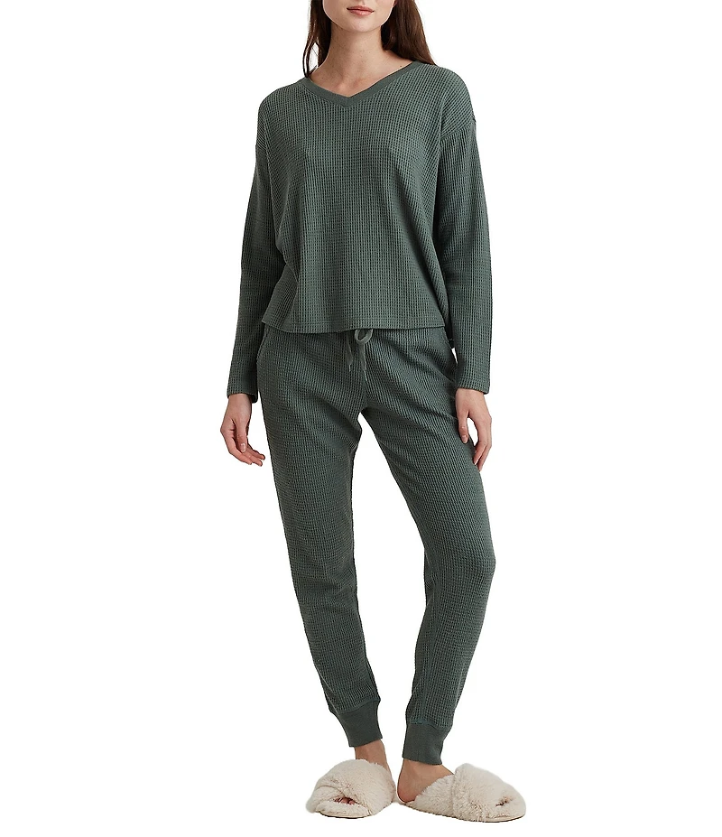Papinelle Waffle Textured Long Sleeve V-Neck Knit Lounge Set