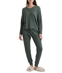 Papinelle Waffle Textured Long Sleeve V-Neck Knit Lounge Set