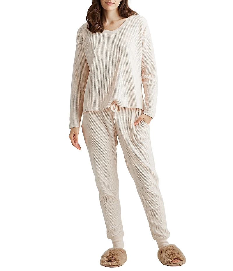 Papinelle Waffle Textured Long Sleeve V-Neck Knit Lounge Set