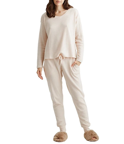 Papinelle Waffle Textured Long Sleeve V-Neck Knit Coordinating Lounge Set