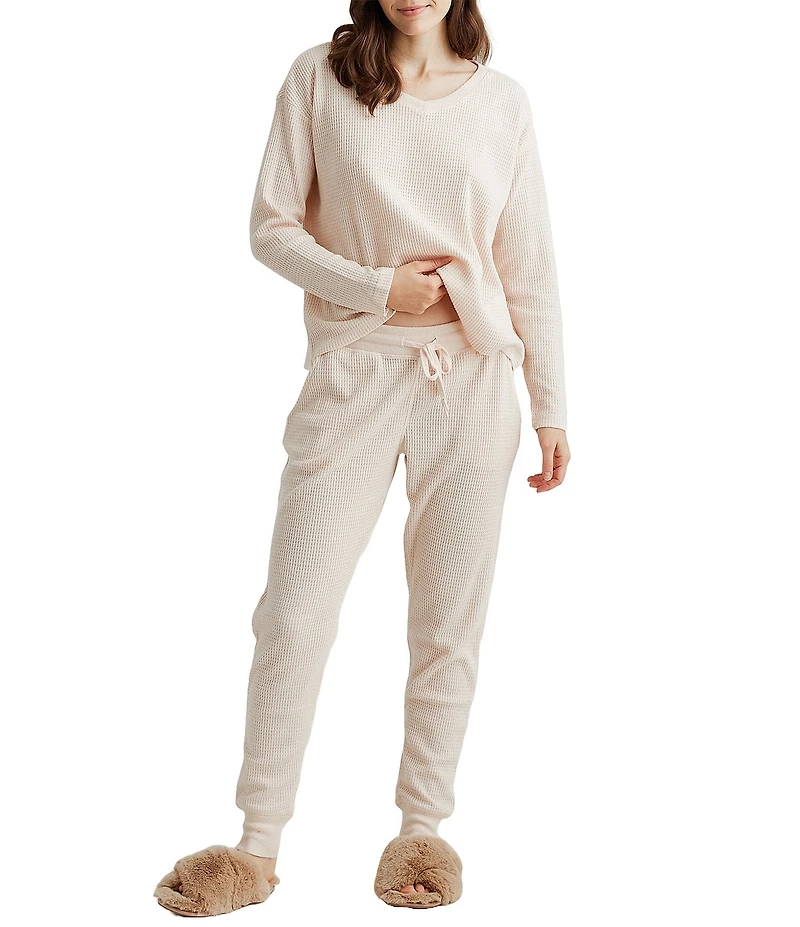 Papinelle Waffle Textured Long Sleeve V-Neck Knit Lounge Set