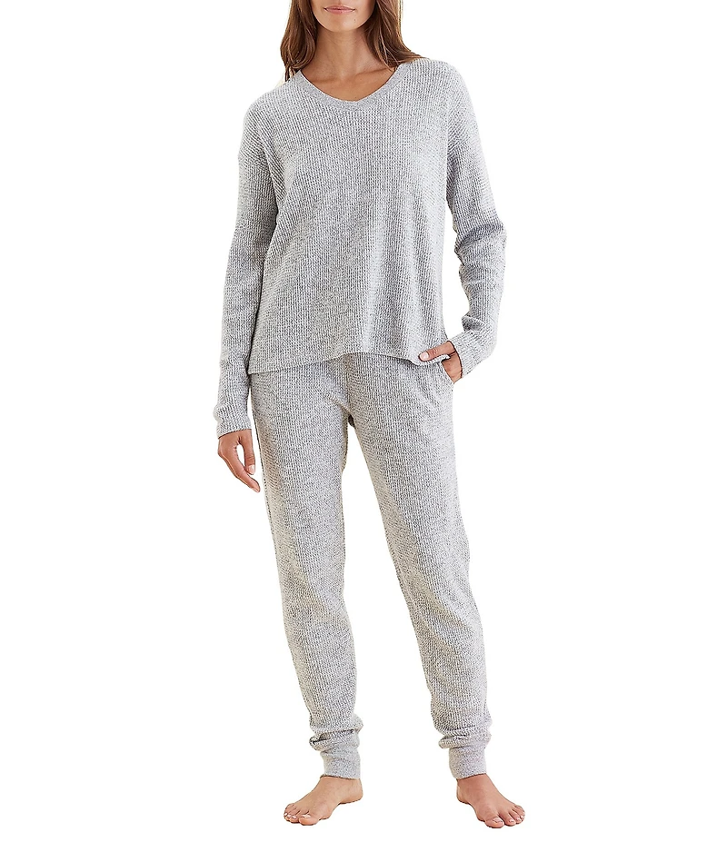 Papinelle Waffle Textured Long Sleeve V-Neck Knit Lounge Set