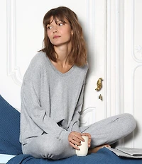 Papinelle Waffle Textured Long Sleeve V-Neck Knit Lounge Set