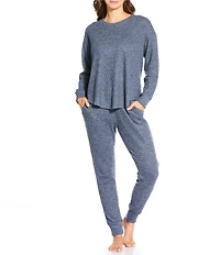 Papinelle Waffle Textured Long Sleeve Scoop Neck Knit Lounge Set