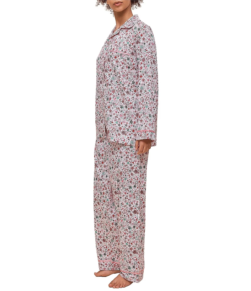 Papinelle Woven Sateen Long Sleeve Notch Collar Long Star Print Pajama Set