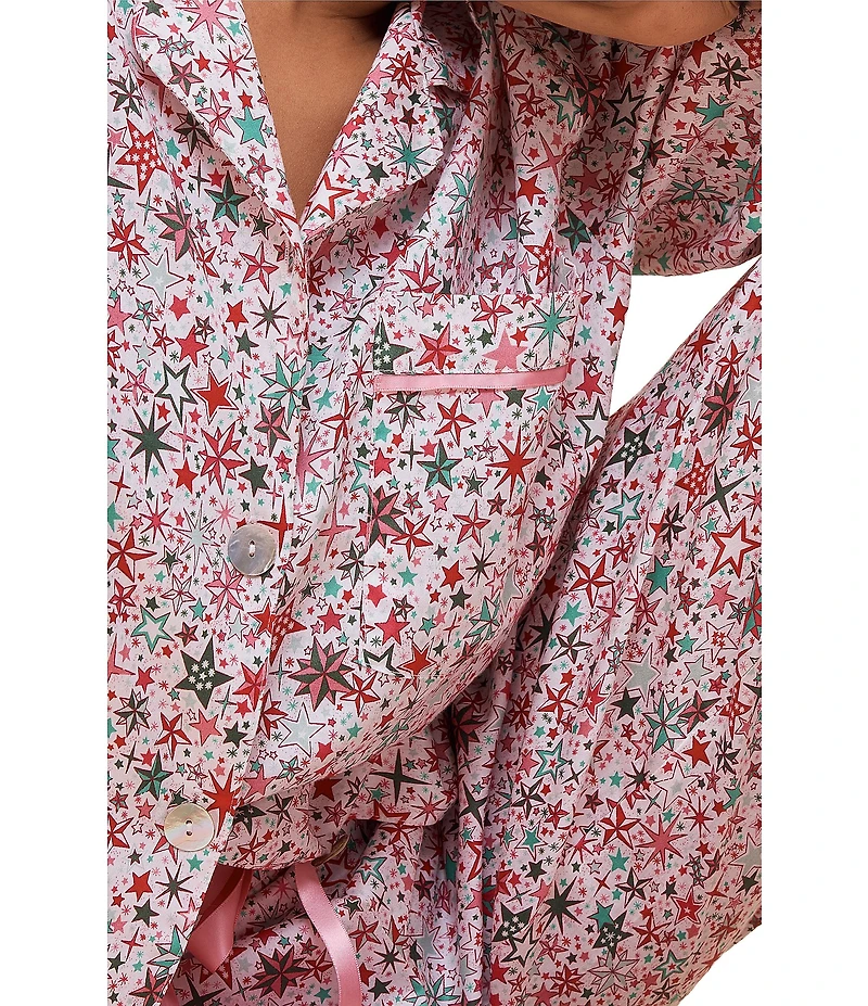Papinelle Woven Sateen Long Sleeve Notch Collar Long Star Print Pajama Set