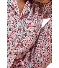 Papinelle Woven Sateen Long Sleeve Notch Collar Long Star Print Pajama Set