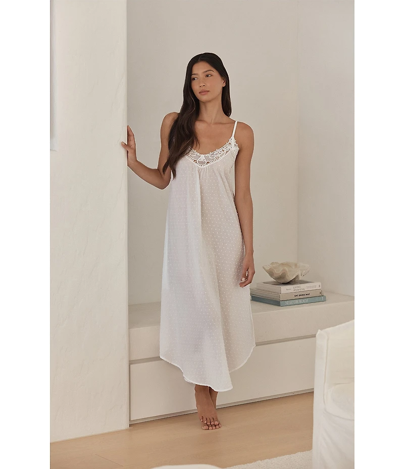 Papinelle Woven Swiss Dot Sleeveless Nightgown
